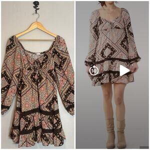 So Lace Tiered Brown Babydoll Dress Womens Medium Cowgirl Western Stagecoach